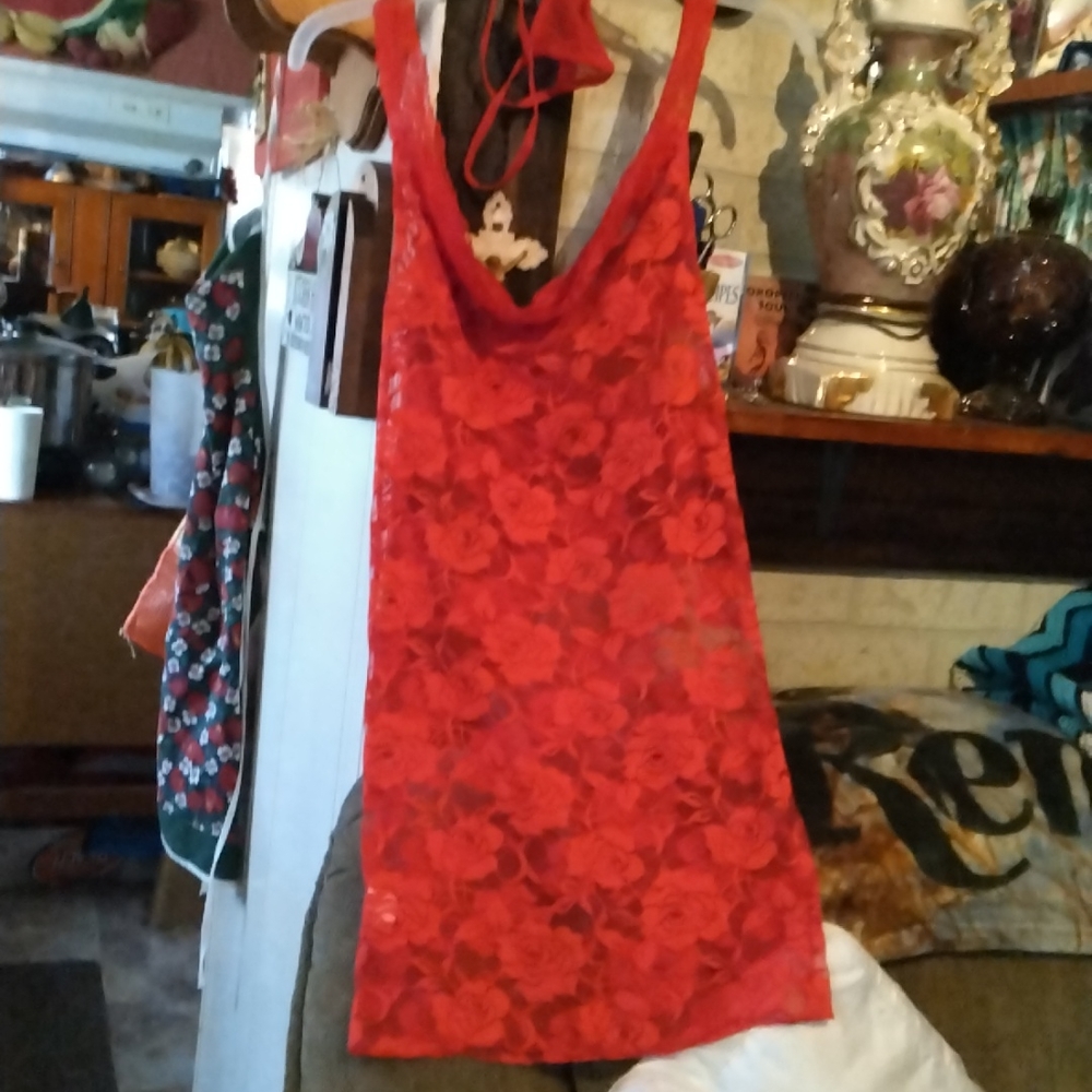 S Awesome red lace with thong Lingerie NWOT
